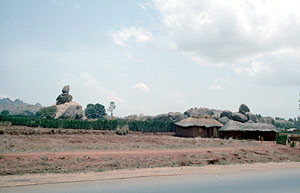 Village next to granite boulders
